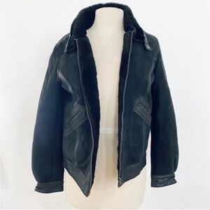 Vintage lamb sheep skin with leather trim bomber jacket